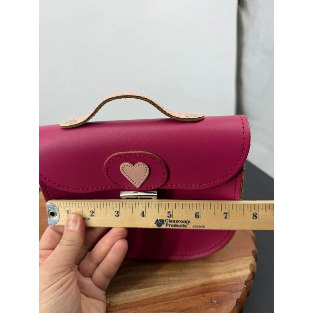 Brit-Stitch Heart Satchel Crossbody Bag Womens Small Magenta Pink‎ Leather